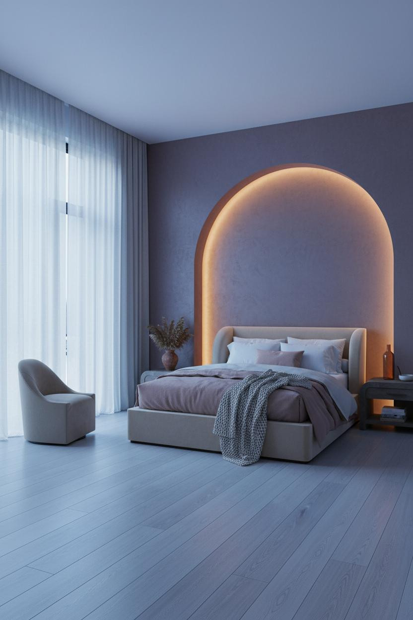 Modern Luxury Bedroom Arched Alcove Coastal Design