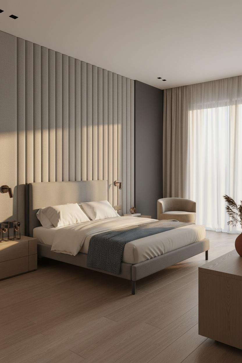 Luxury Bedroom Interior Modern Master Suite With Greige Quilted Panel