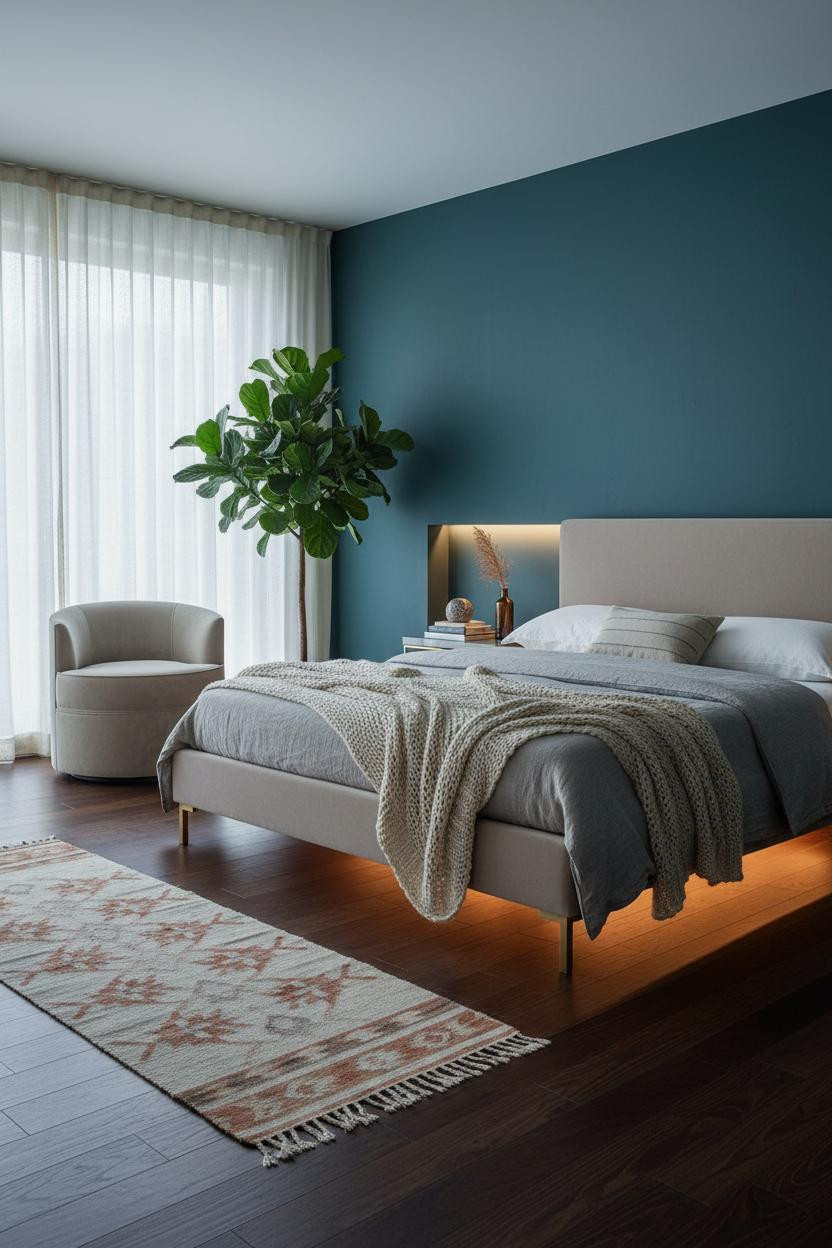 Luxury Bedroom Modern Master Suite With Teal Walls