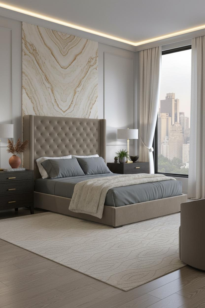 Luxury Bedroom Travertine Stone Accent Wall