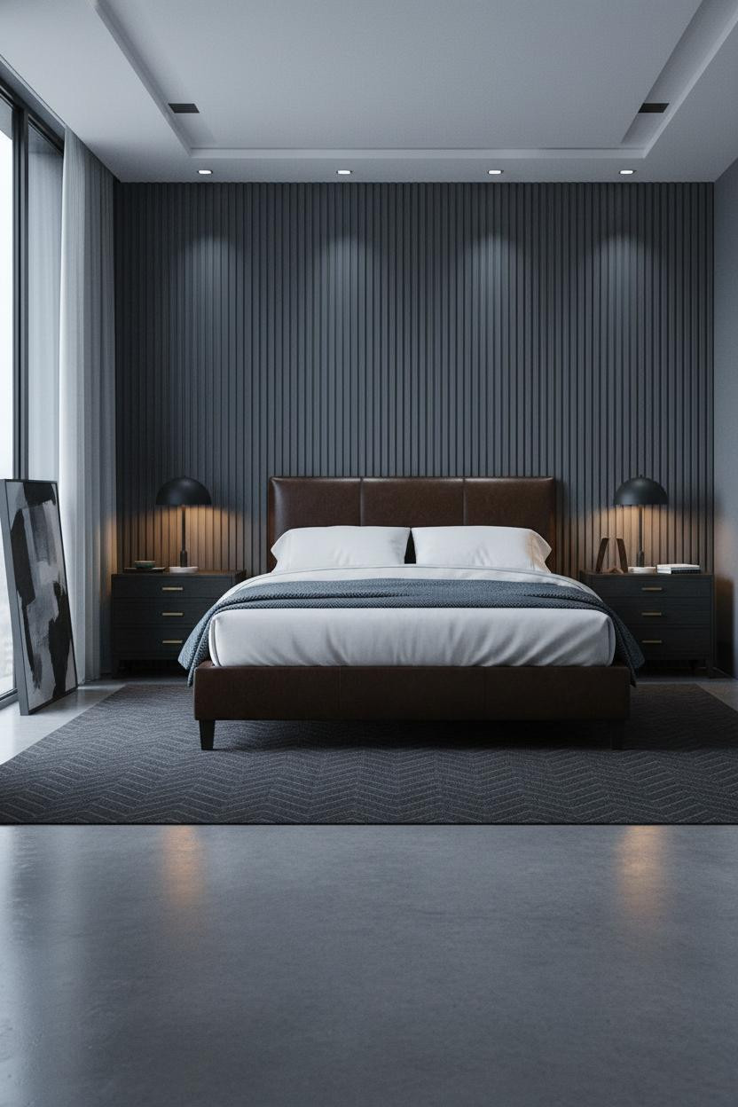 Luxury Black Bedroom Graphite Panel Modern
