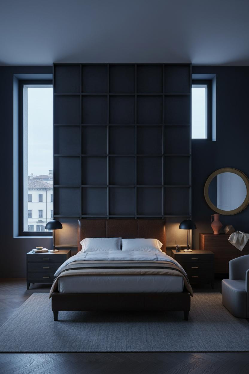 Luxury Black Bedroom Modern Coffered Ceiling