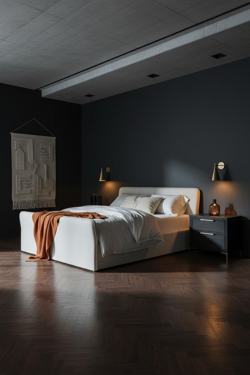 Luxury Black Bedroom Modern Concrete Nightstand