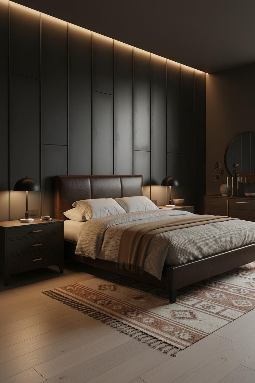 Luxury Black Bedroom Modern Paneled Master