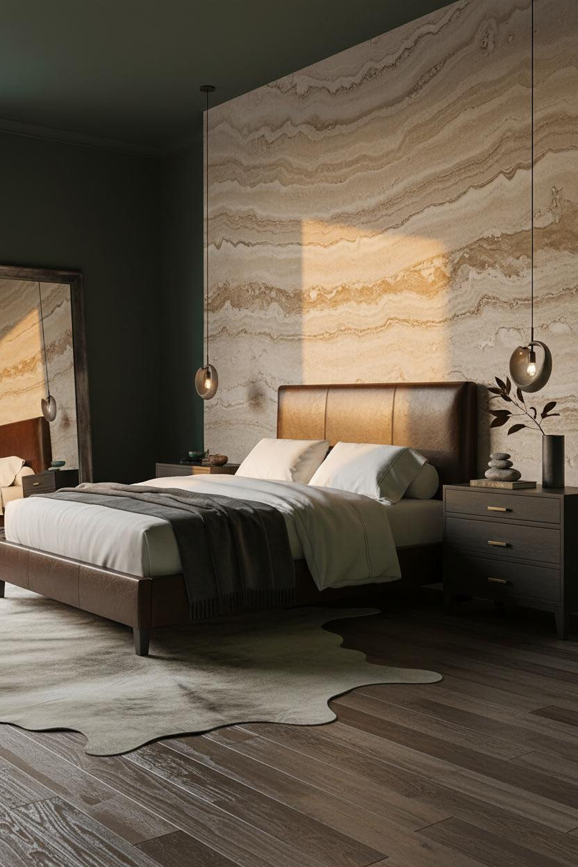 Luxury Black Bedroom Travertine Stone Modern