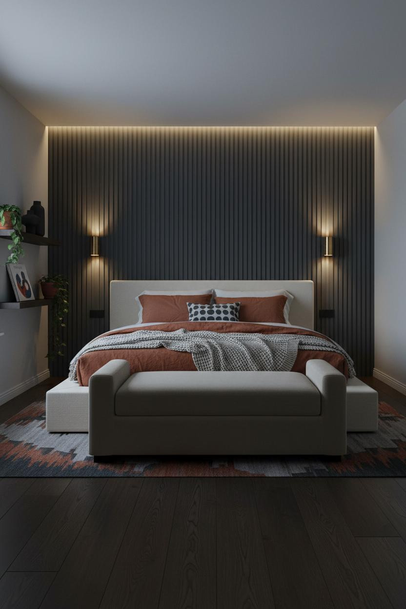 Luxury Kids Bedroom Charcoal Fluted Wall