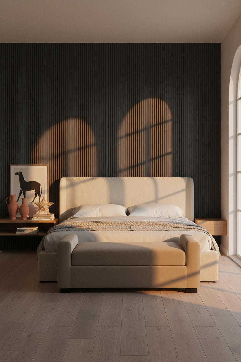 Luxury Kids Bedroom Japandi Charcoal Fluted Wall