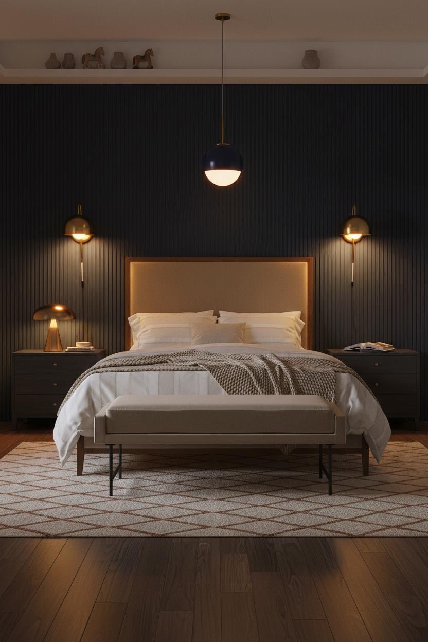 Luxury Kids Bedroom Navy Paneled Brass Sconces