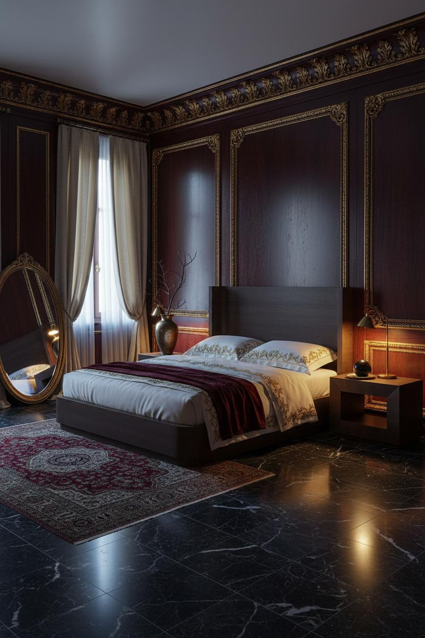 Bright, airy master bedroom with cream bedding, natural wood bed frame, soft brass nightstand, neutral palette, large windows with natural light, calm luxe aesthetic.