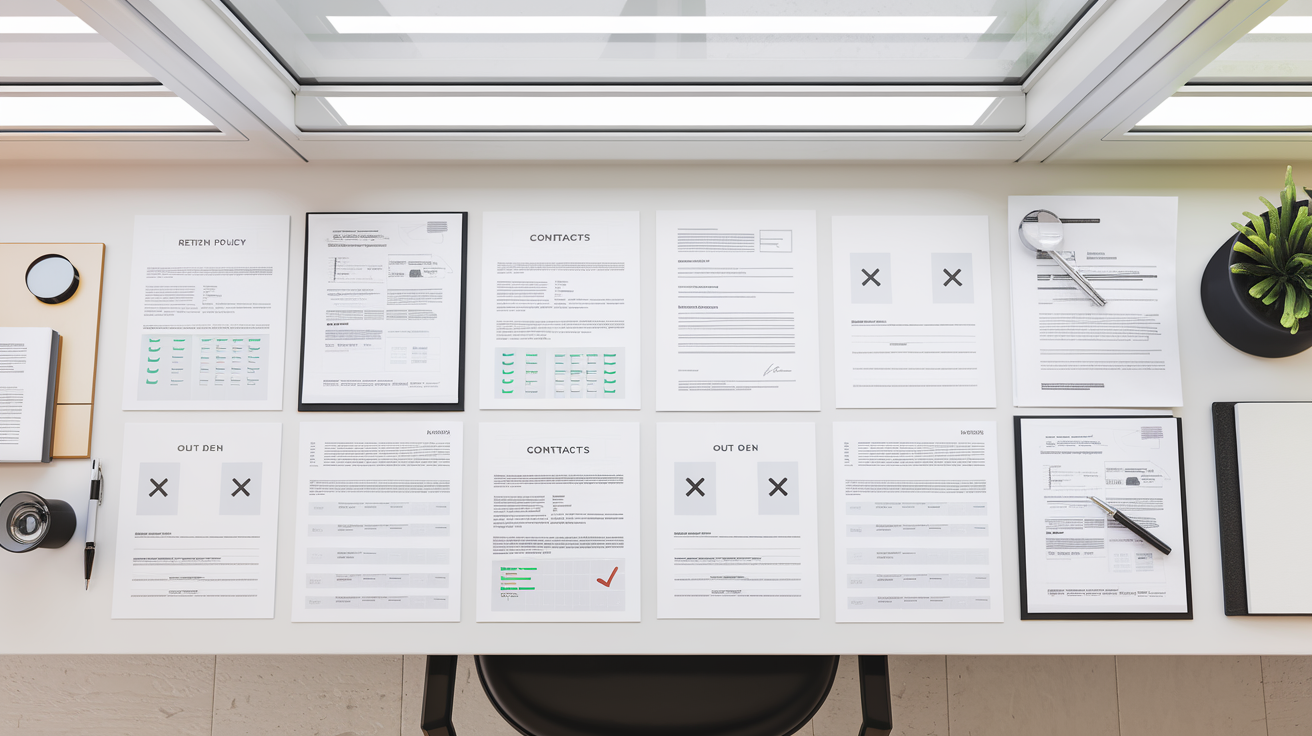 Mattress return policy comparison documents with checkmarks side by side