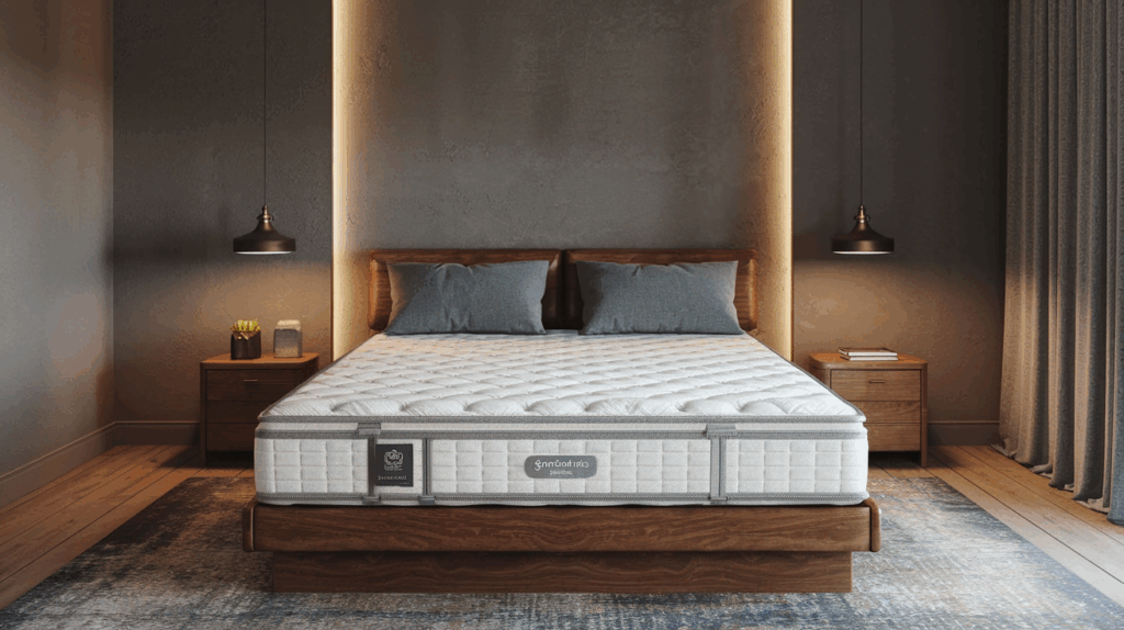 Hybrid mattress with quilted pillow top in a modern bedroom
