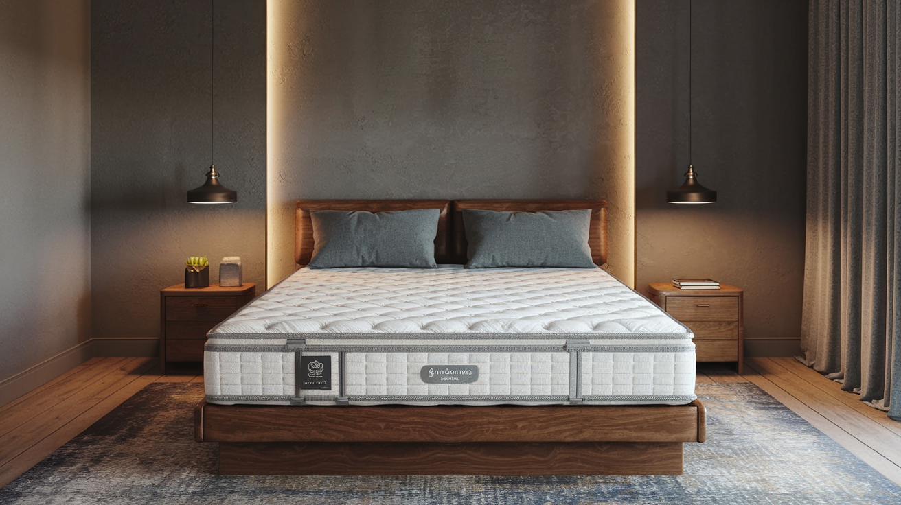 Hybrid mattress with quilted pillow top in a modern bedroom