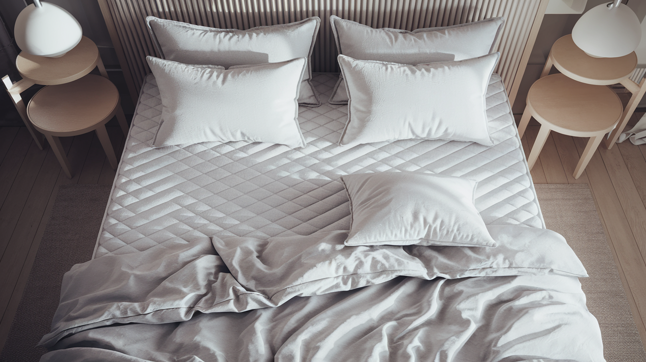 Neatly made bed with premium mattress and white pillows