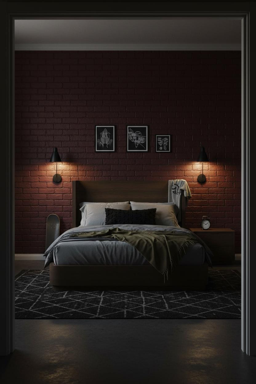 Men Bedroom Brick Accent Wall Sconce Lighting