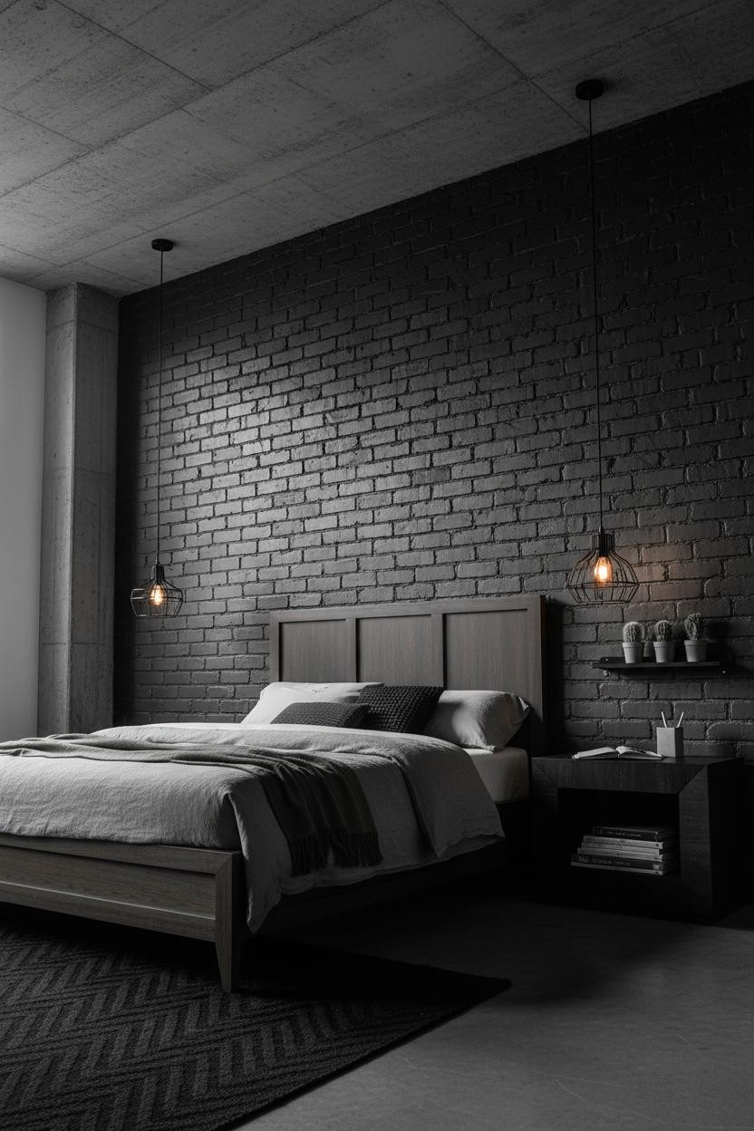 Men Bedroom Industrial Brick Accent Wall