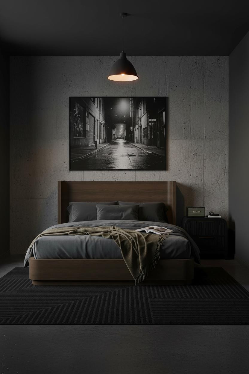 Men Bedroom Industrial Concrete Hypebeast
