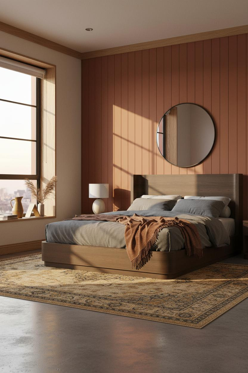 Mens Bedroom Colors Rust Clay Accent Wall