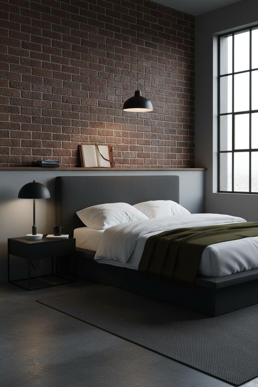 Mens Bedroom Industrial Brick Minimal Accent Wall