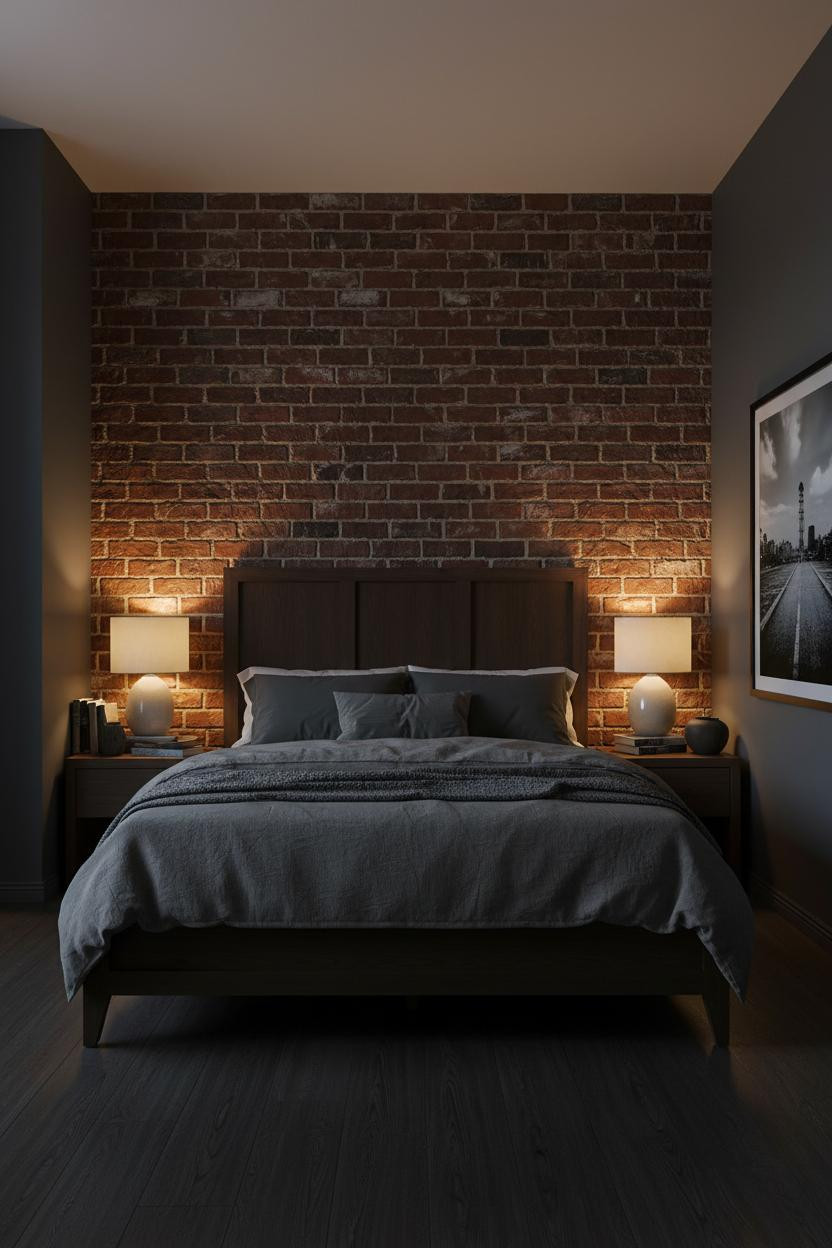 Mens Bedroom Industrial Exposed Brick Design