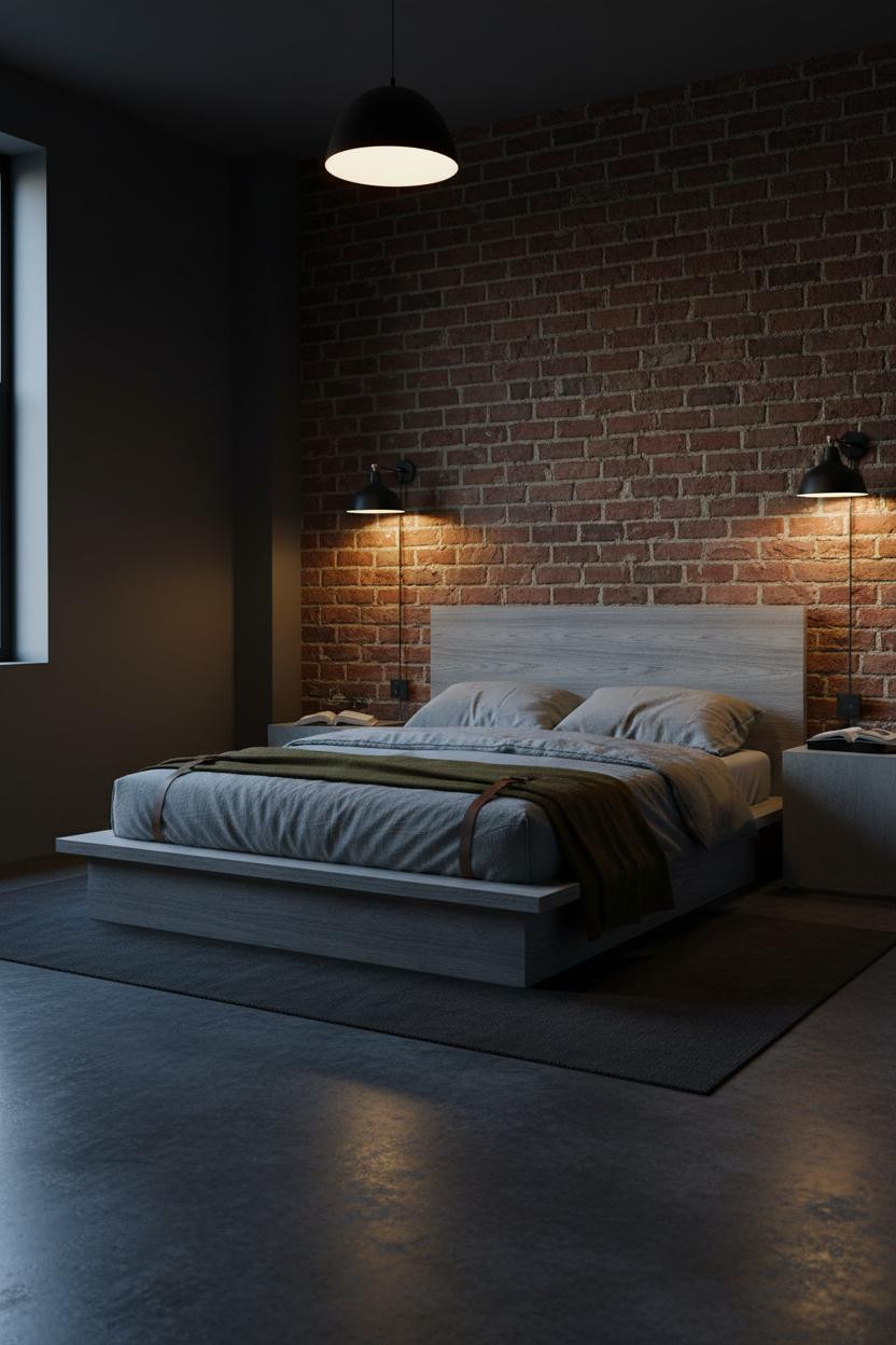 Mens Bedroom Industrial Brick Lamp Design