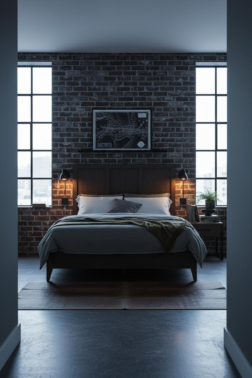 Mens Bedroom Industrial Brick Minimal Design