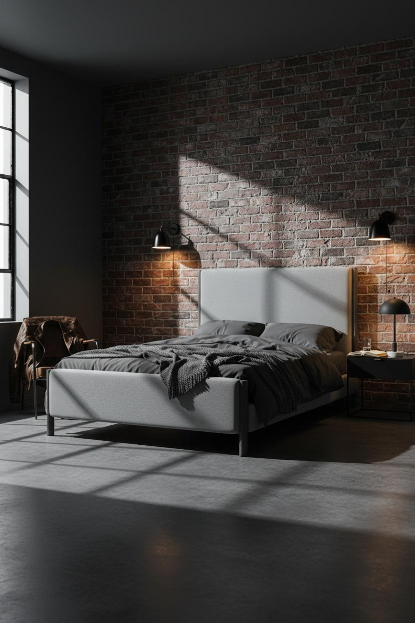 Mens Bedroom Industrial Brick Moody Minimal Ideas