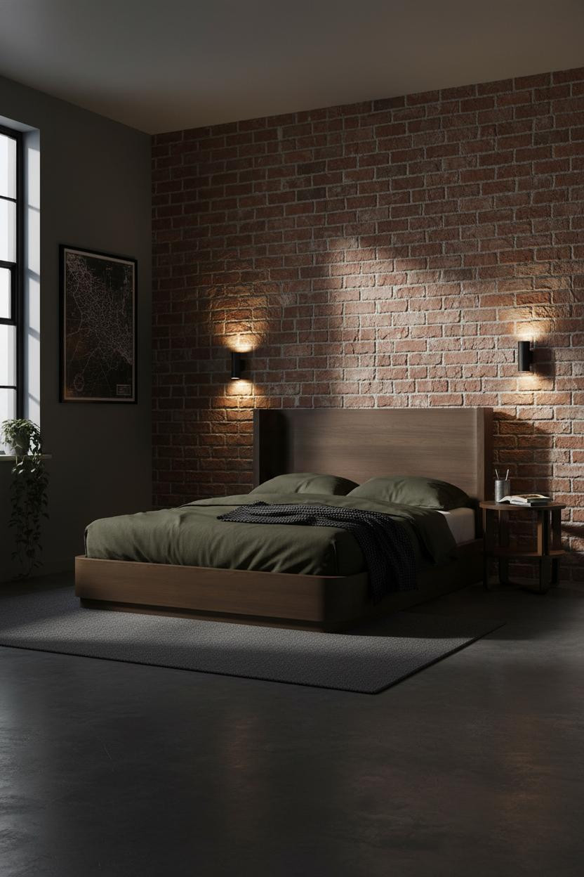 Mens Bedroom Industrial Dark Aesthetic Exposed Brick