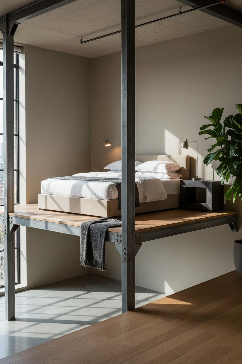 Mezzanine Bedroom Industrial Loft Design