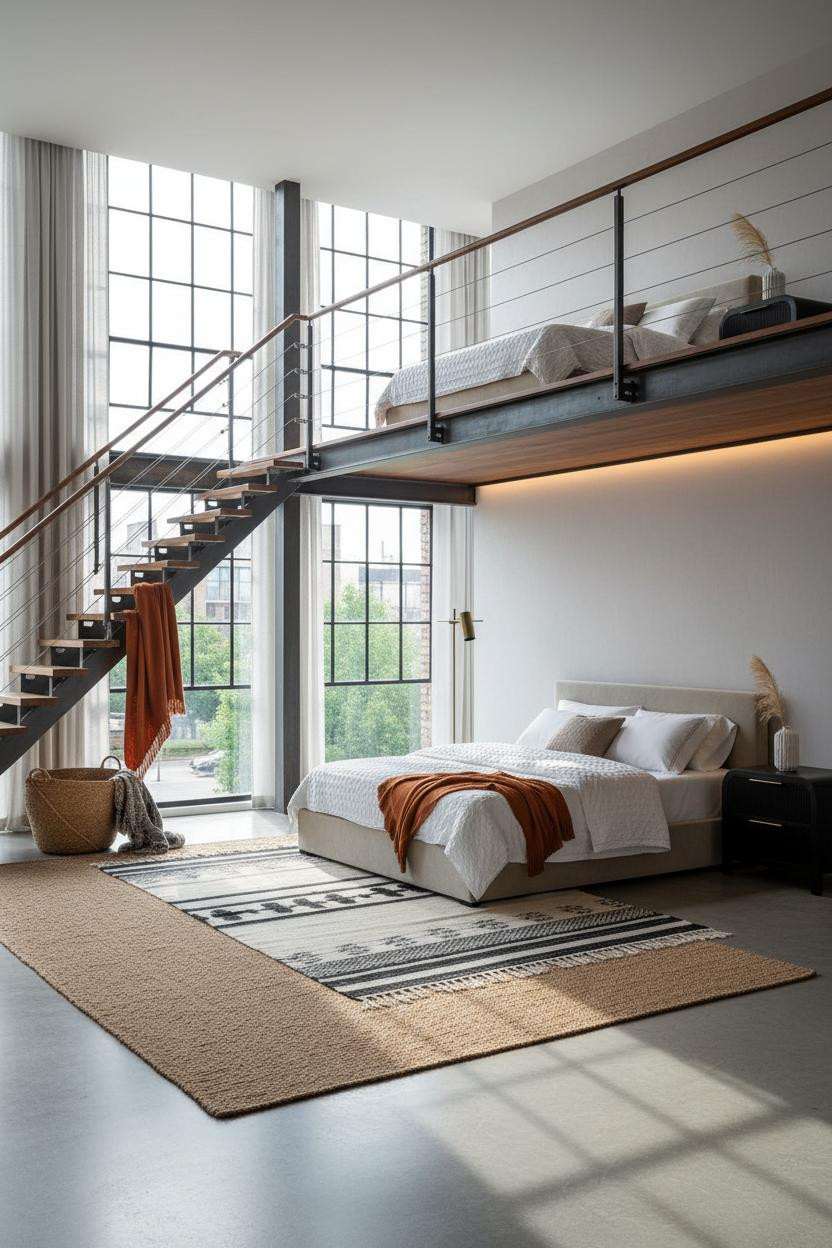 Mezzanine Bedroom Industrial Loft Platform Bed