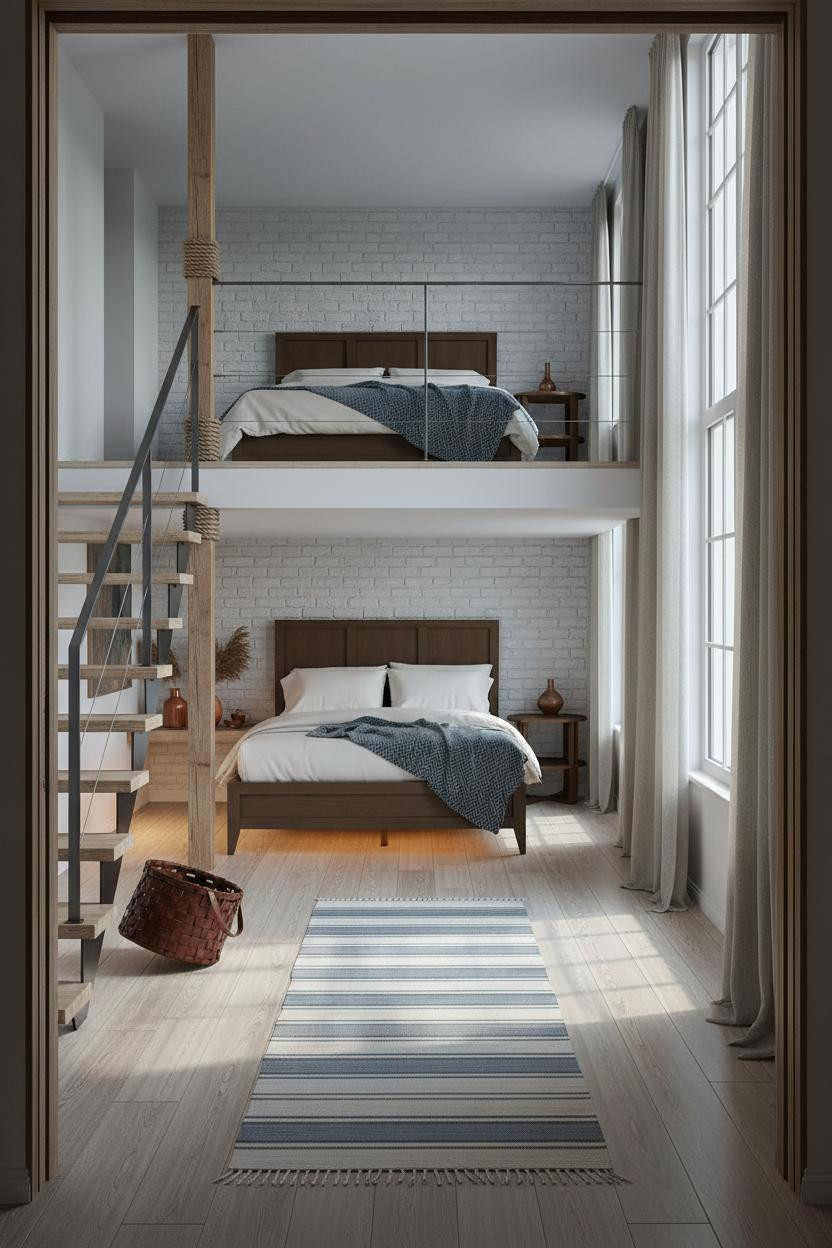Mezzanine Bedroom Loft Farmhouse Design