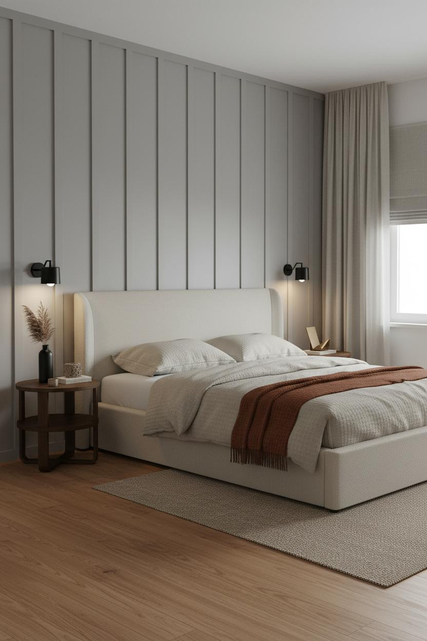 Minimalist Small Bedroom Dove Grey Accent Wall