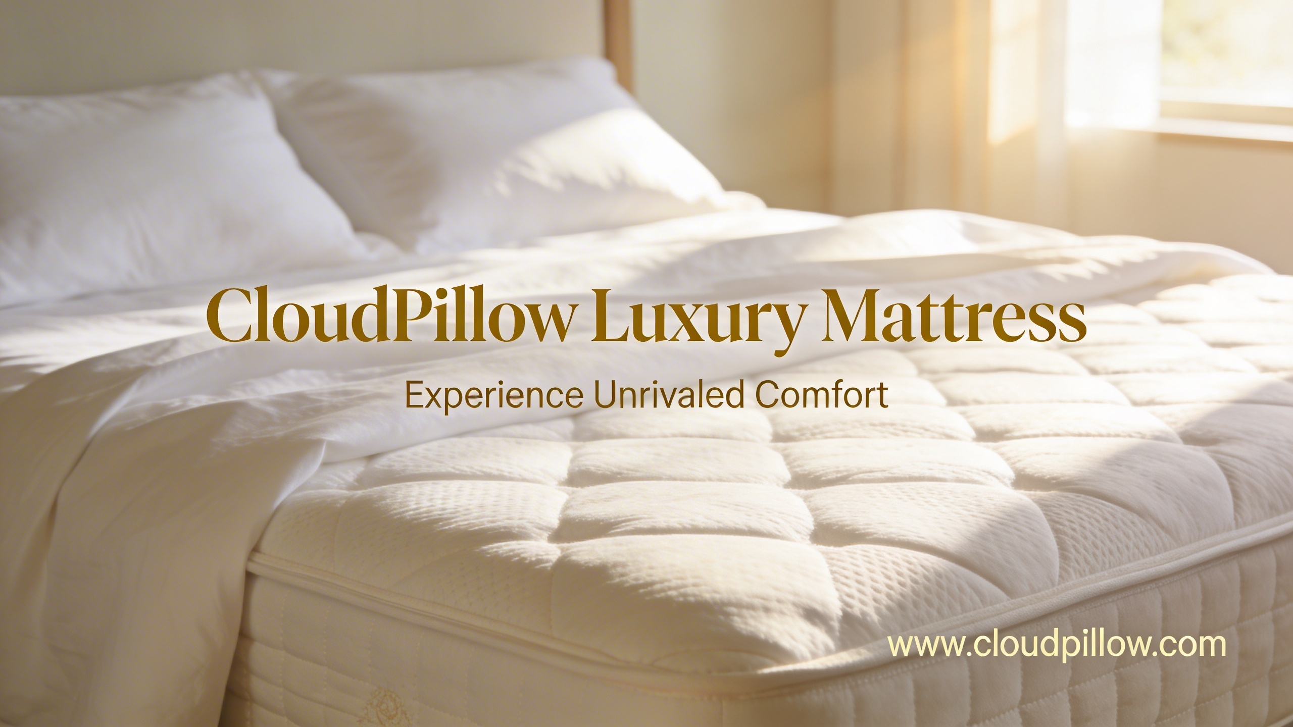 Premium luxury mattress with crisp white linen sheets in minimalist bedroom