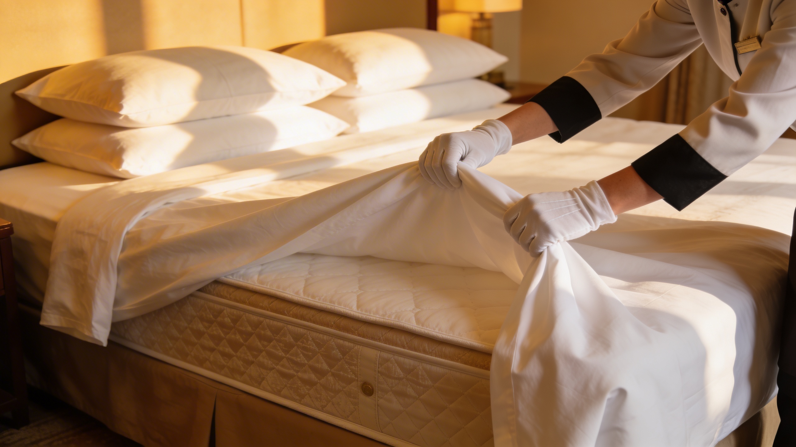 Hotel bed layering system - mattress topper sheets pillows