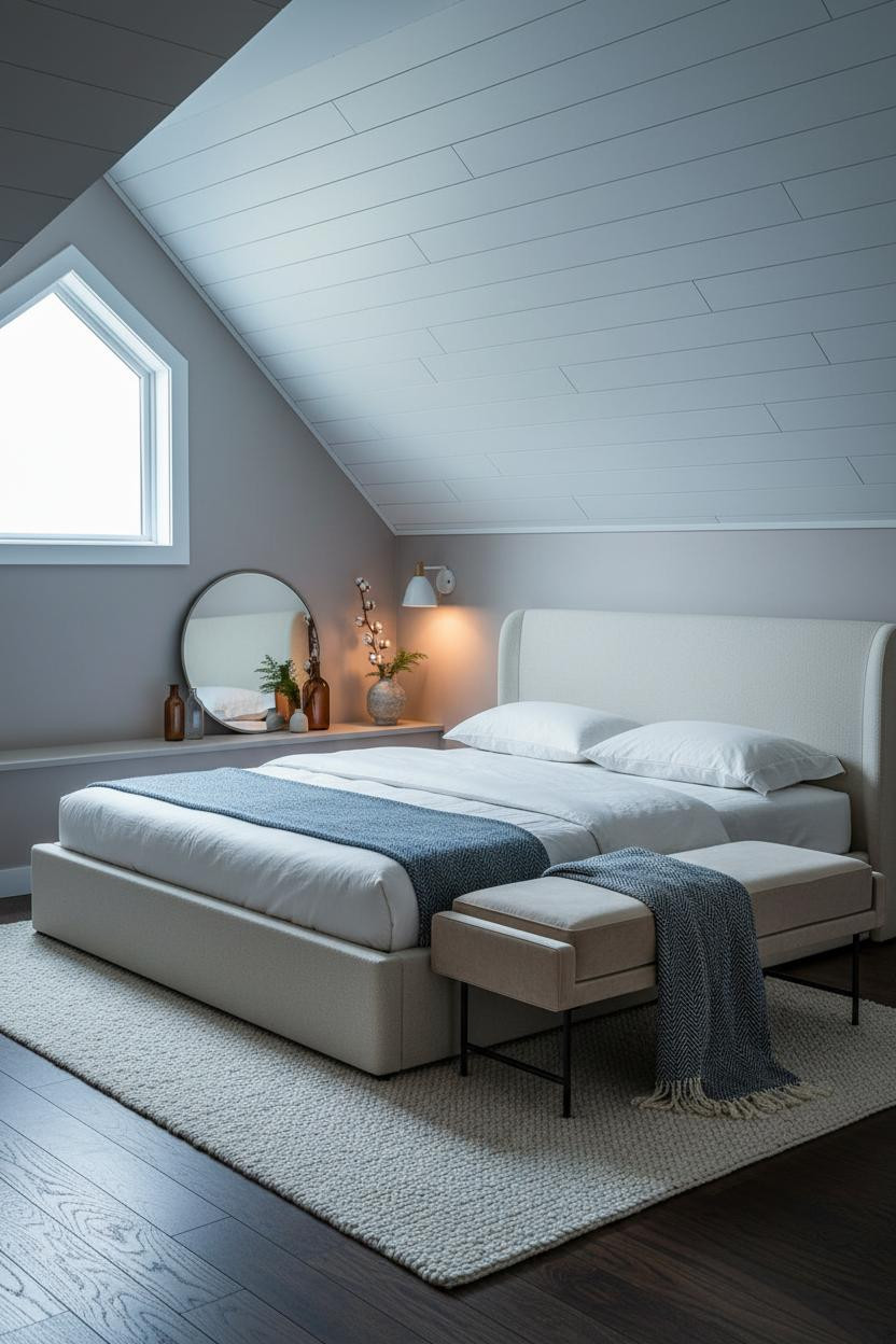 Modern Attic Guest Bedroom Low Ceiling Design
