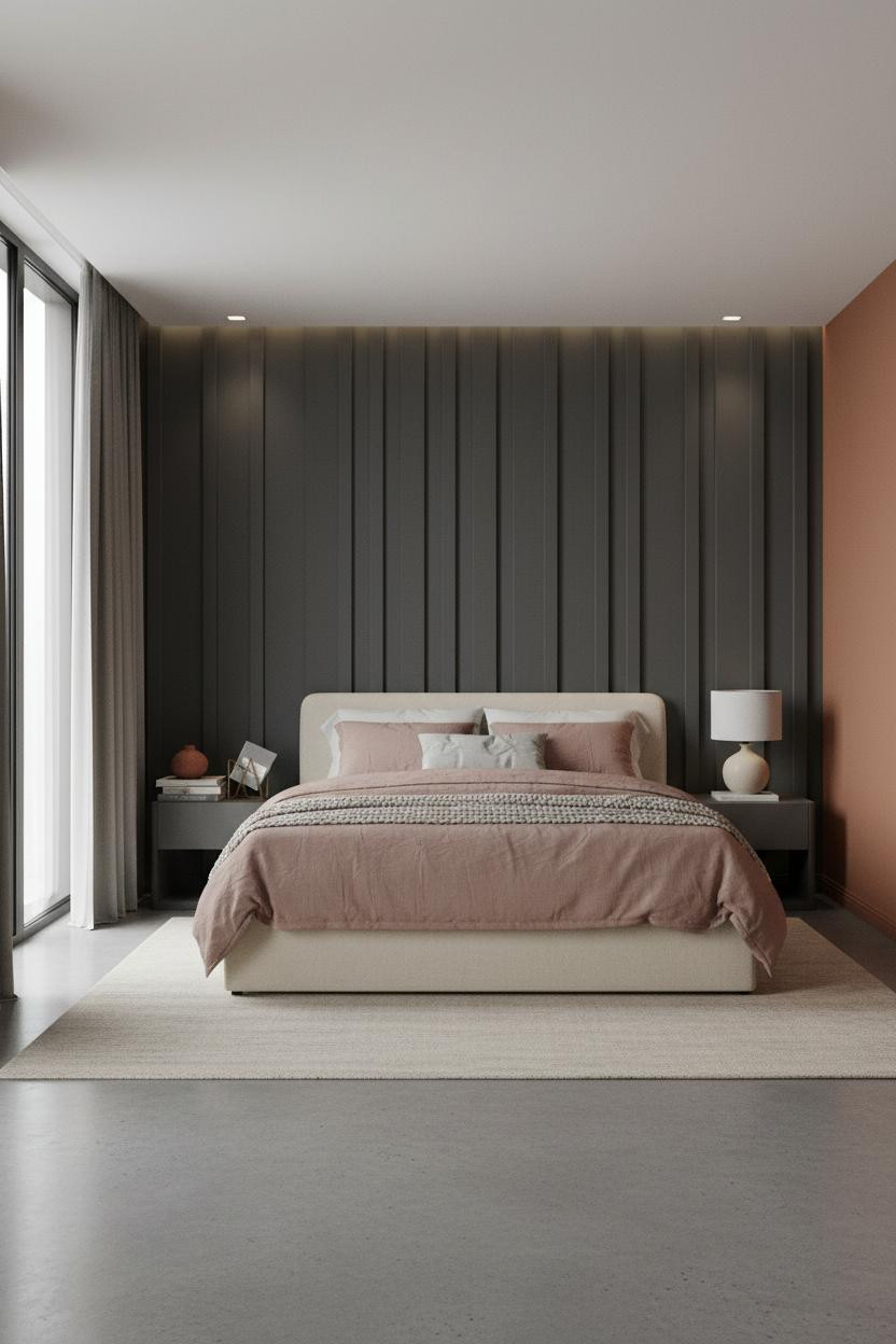 Modern Bed Design Charcoal Headwall Bedroom