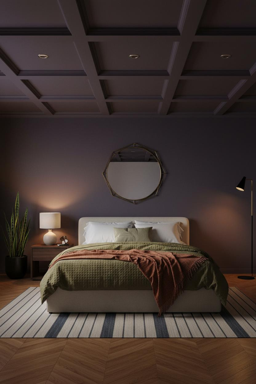 Modern Bed Design Dark Feminine Coffered Ceiling