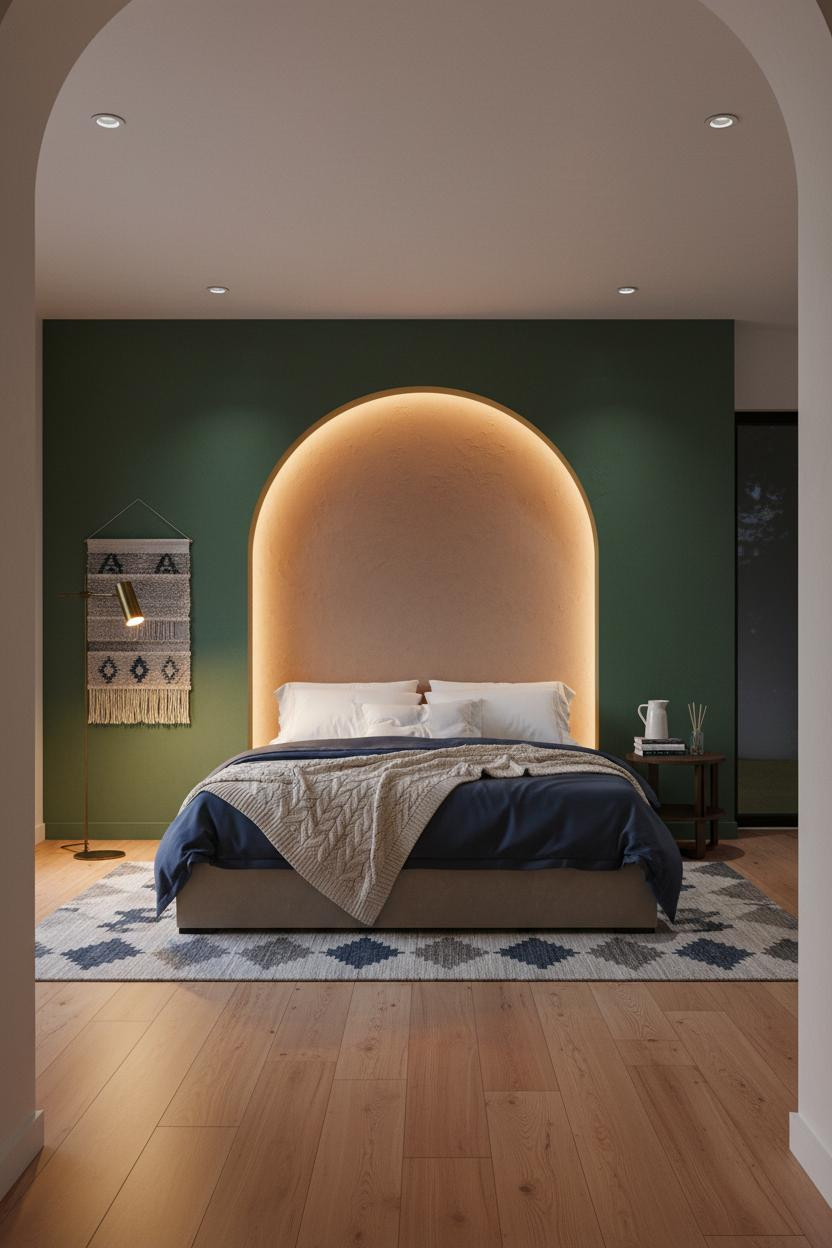 Modern Bed Design Forest Green Arched Niche