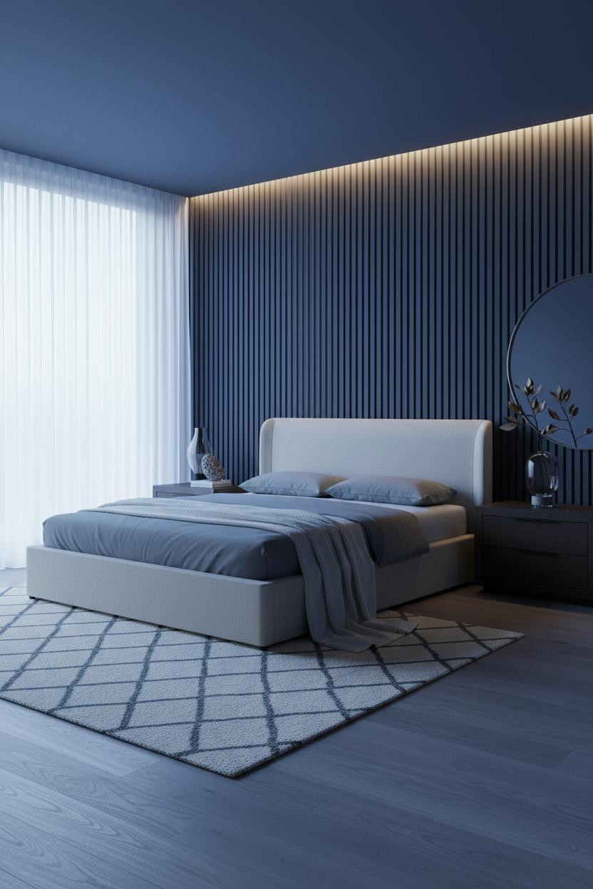Modern Bed Design Indigo Backlit Panel
