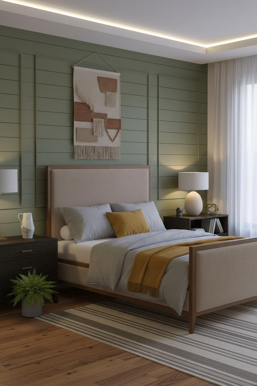 Modern Bed Design Olive Accent Wall