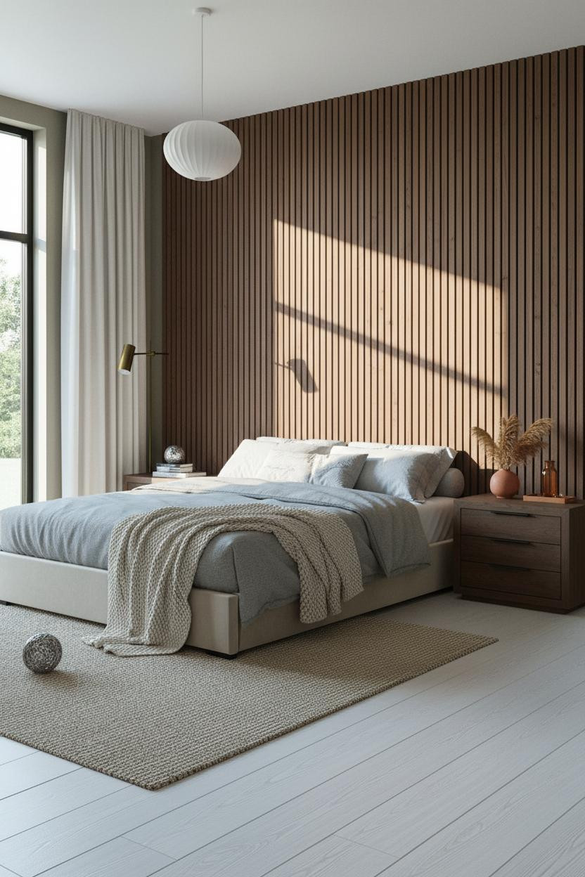 Modern Bed Design Walnut Headboard Bedroom