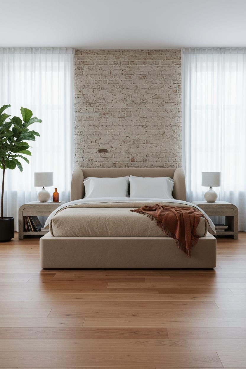 Modern Bed Design Coastal Bedroom Whitewashed Brick