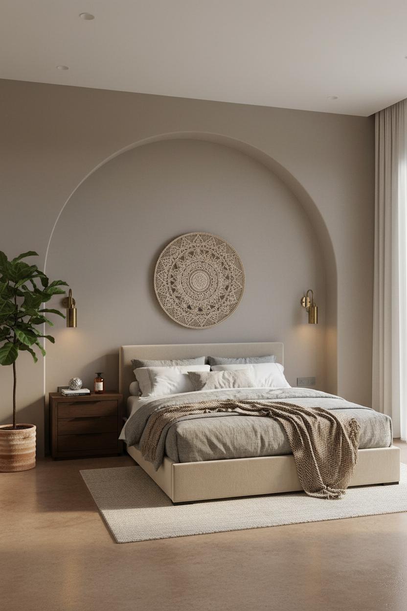 Modern Double Bed Arched Headboard Design