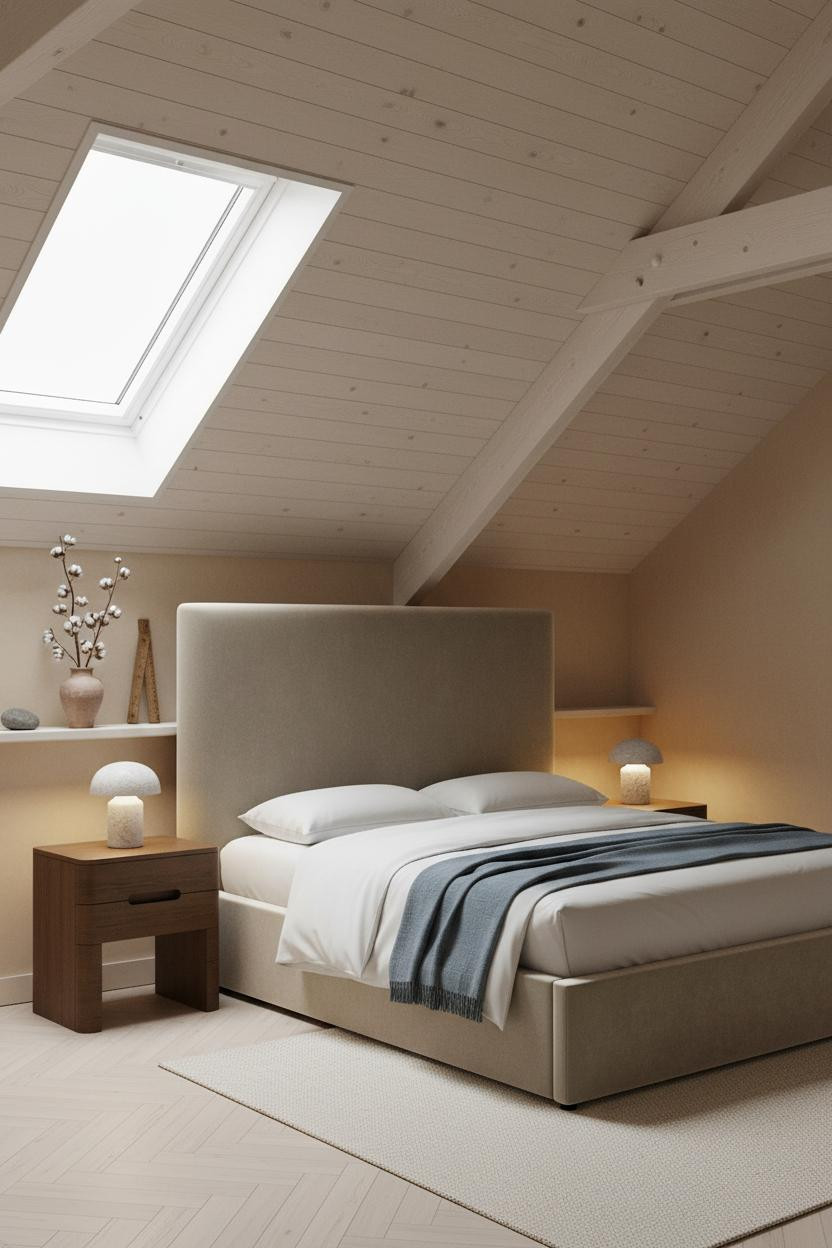 Modern Earthy Attic Bedroom Natural Wood