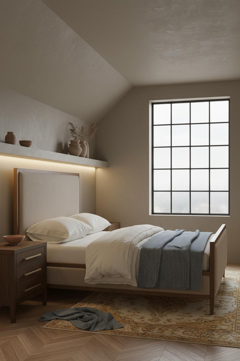 Modern Earthy Bedroom Attic Crittall Window