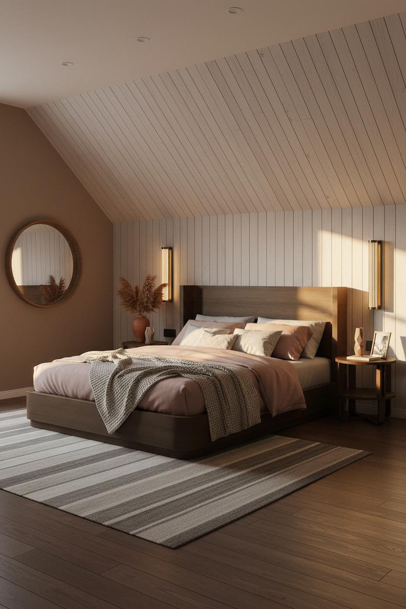 Modern Earthy Bedroom Attic Paneling