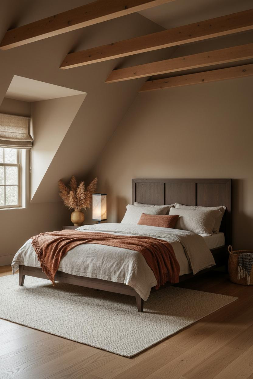 Modern Earthy Bedroom Attic Wood Beams