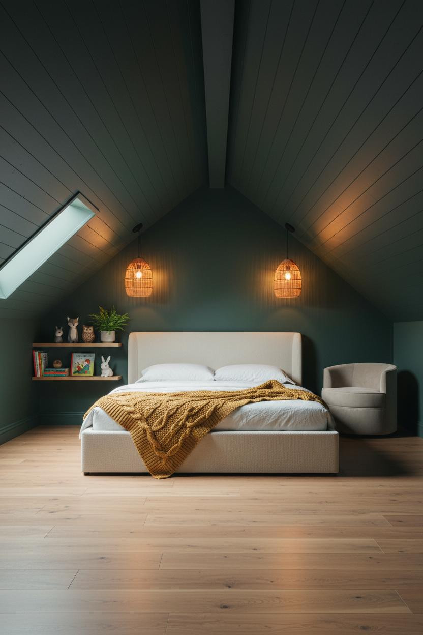 Modern Kids Bedroom Attic Sloped Ceiling Design