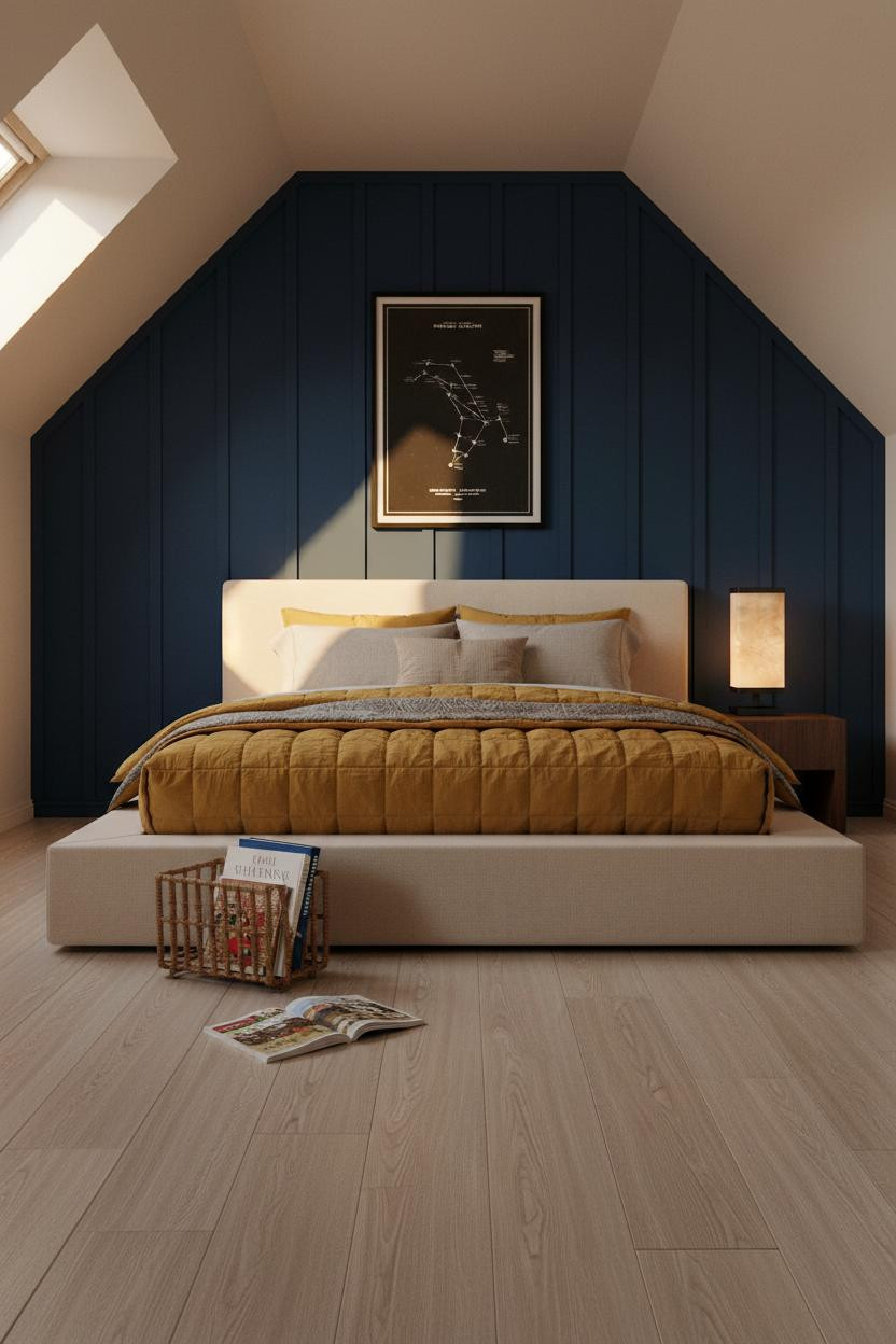 Modern Kids Bedroom Navy Attic Design with Architectural Drama