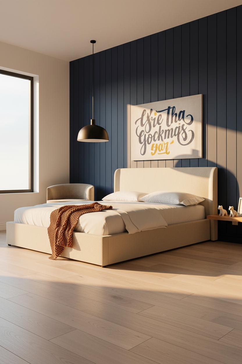 Modern Kids Bedroom Navy Paneled Scandi Design