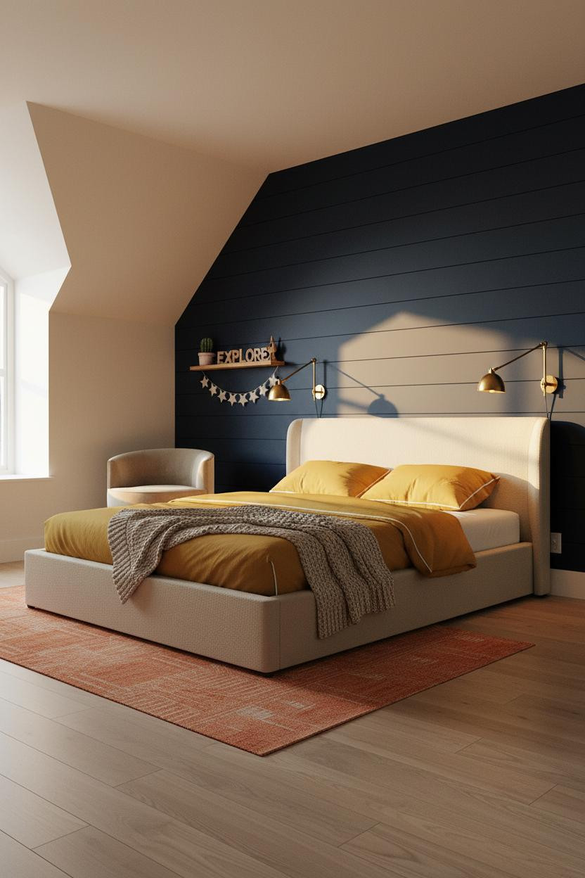 Modern Kids Bedroom Navy Attic Design with Scandi Style
